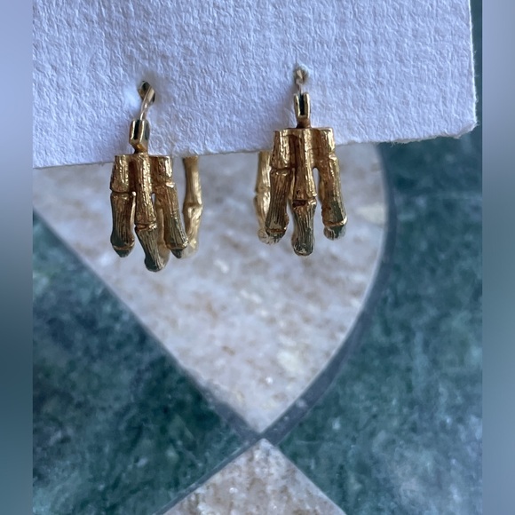 Vintage Monet Bamboo Style Gold Tone Triple Hoop Earrings - Picture 5 of 6